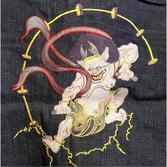 RMC Martin Ksohoh Fujin and Raijin Embroidered Indigo Raw Selvedge Denim Jacket - Picture 9 of 13